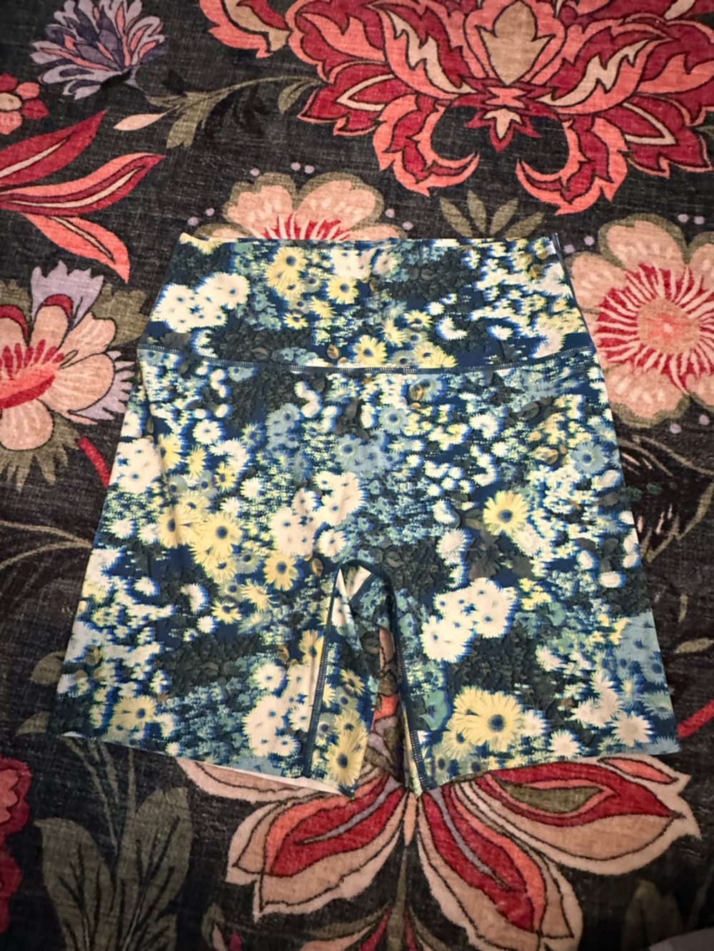 Aerie Offline high-rise bike shorts in a blue floral print